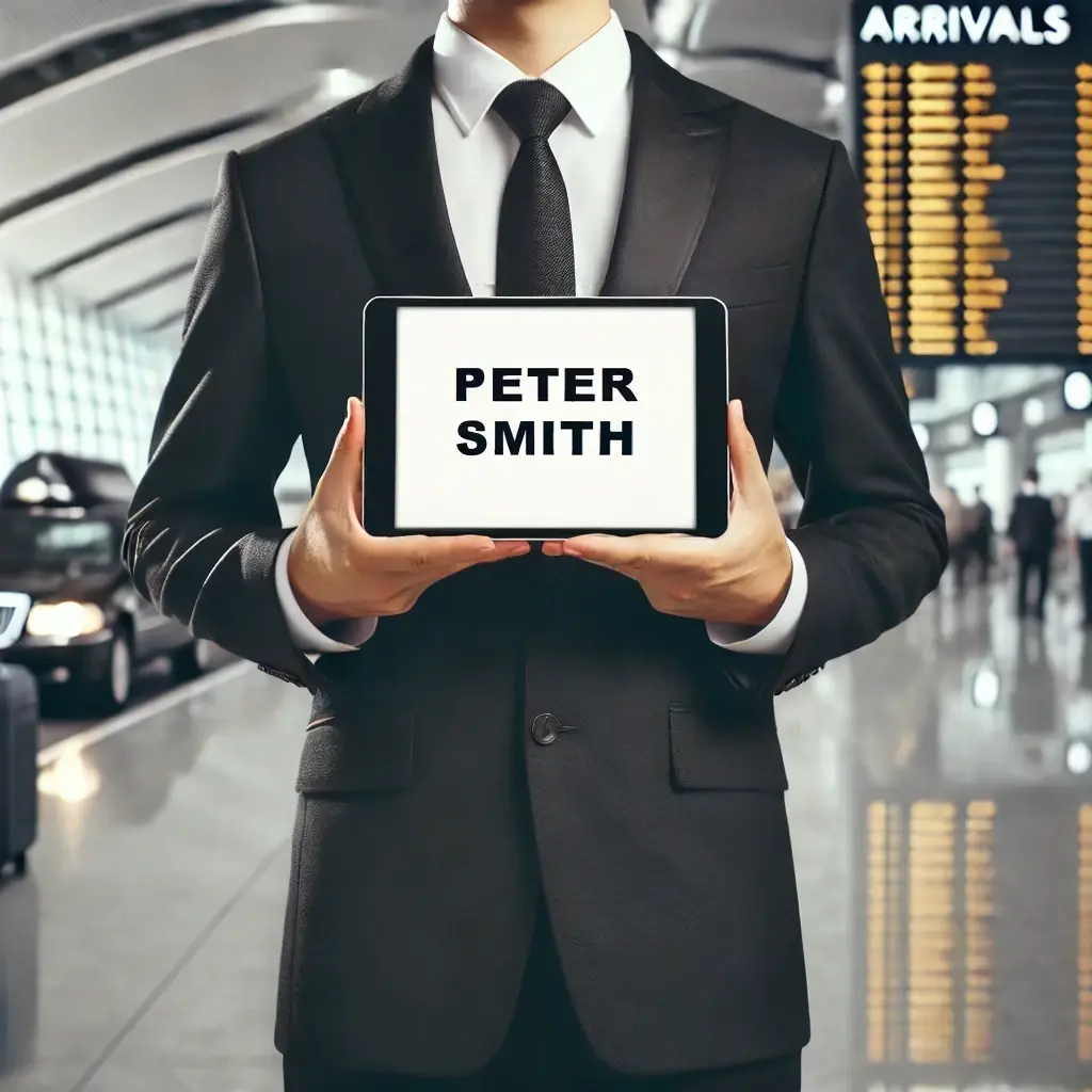 Chauffeur zeigt Namen auf Tablet an